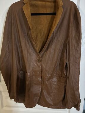 Marcello Brown Suede and Leather Blazer Jacket Medium